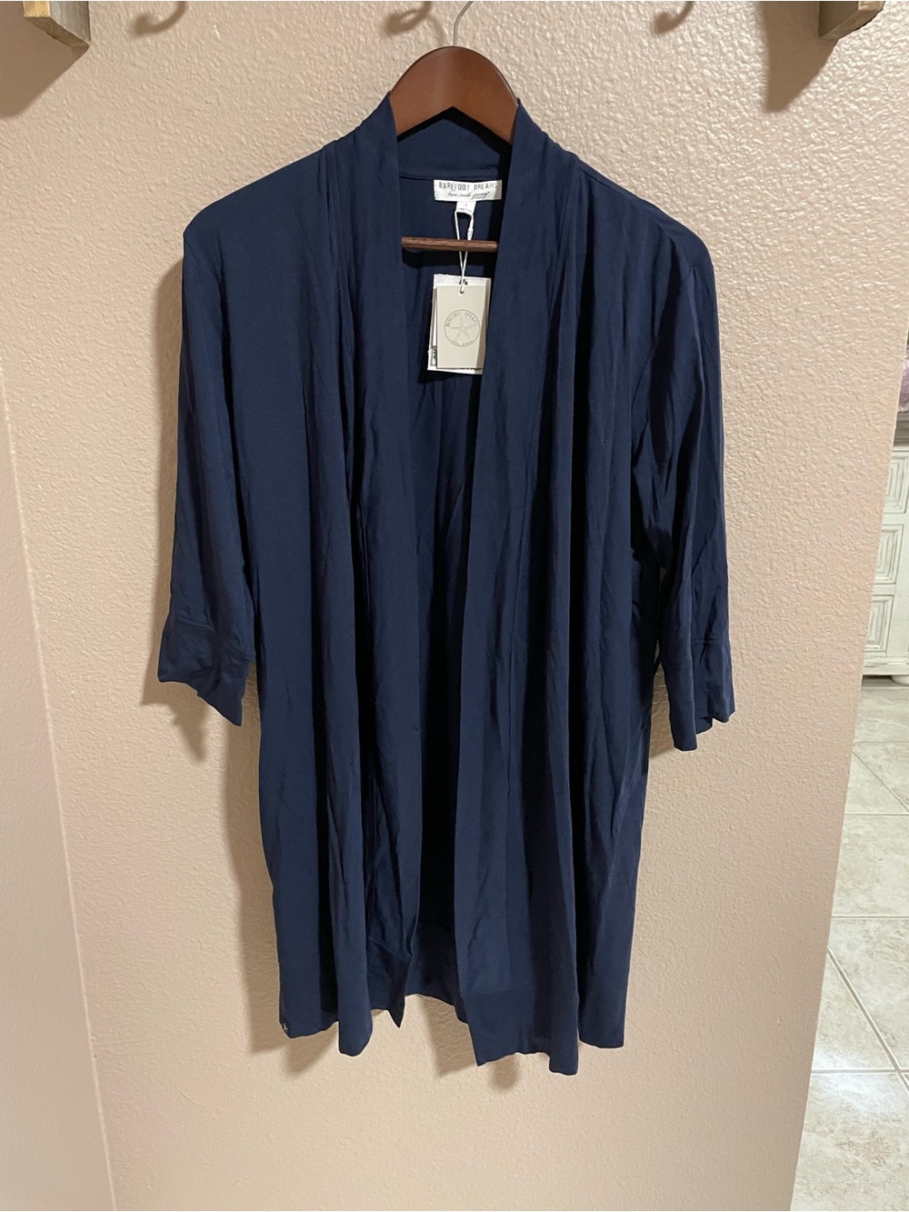 Barefoot Dreams Navy Open-Front Cozy Draped Cardigan NEW